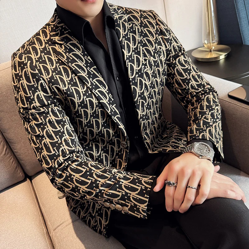 clothing commercial printing set jacket mens high-quality slim fit sports jacket casual wedding groom evening dress mens set jacket 4XL-M 241017