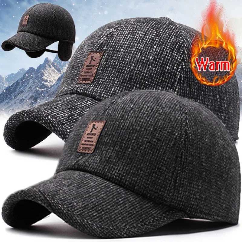 New Baseball Cap Woolen Knitted Winter Ear Cover Baseball Cap Man Thicken Warm Hats with Earflaps Sport Golf Hats SnapbackX241018