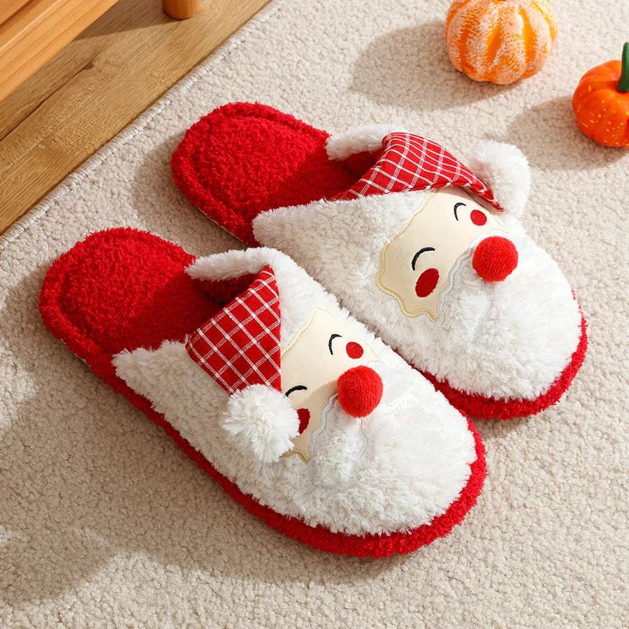 Cute Christmas sliders for women Santa Claus mats for girls gifts for home furnishings soft bottom sliders for fluffy winter warmth cartoon style24101
