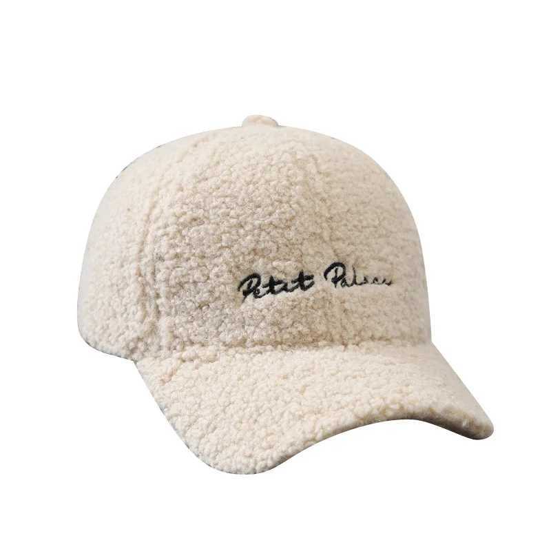 Autumn Winter Warm Baseball Cap Women Lamb Fur Hats Female Autumn Winter Korean Version Tide Letter Warm Cap Plush Baseball CapsX241018