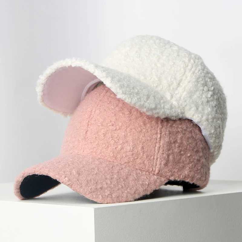 Thicken Baseball Caps Vintage Lamb Wool Women Men Sun Hats for Boys Girls Outdoor Warm Winter Plush Fleece Fuzzy Hat UnisexX241018