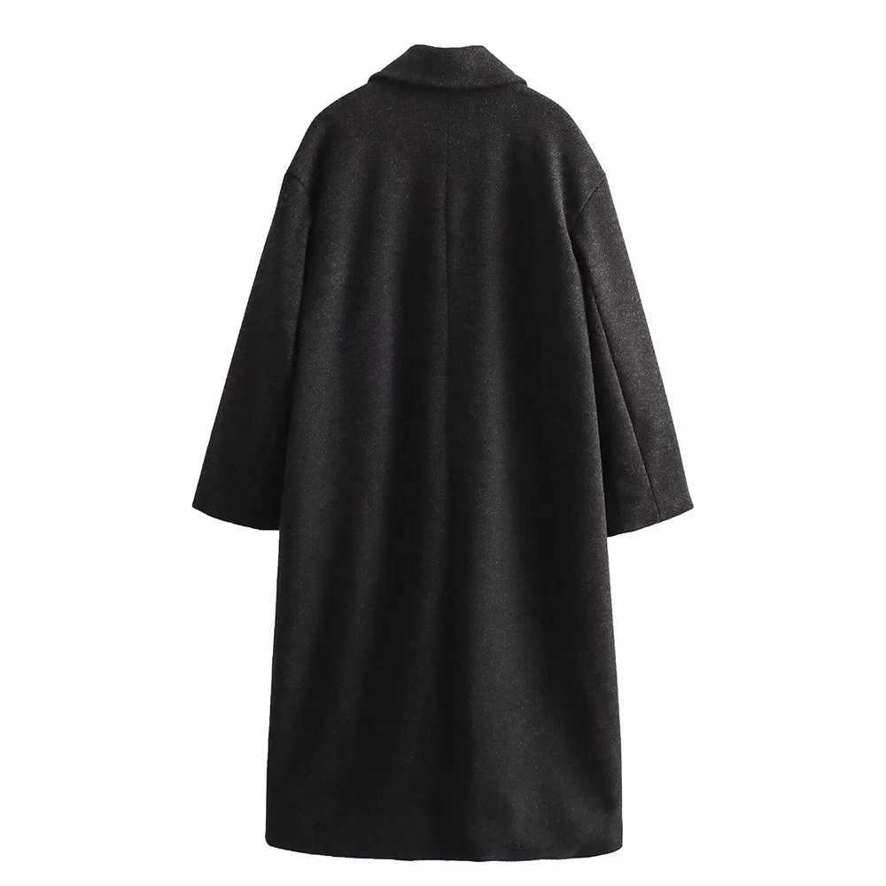 Woolen Coat And Suit Collar With Double Breasted Flap Pockets And Lining Solid Color Soft Loose Long Autumn And Winter CoatX241009