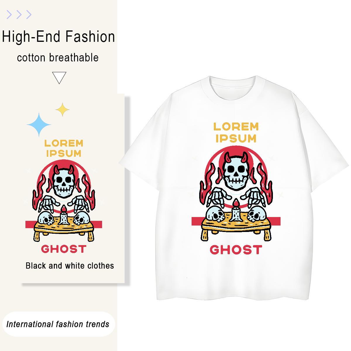 Brand Women T Shirts 230g 100% Cotton O Neck Short Sleeves Sports Street Wear skull Tshirt for Man Woman Free Shipping DIY Printed Clothings
