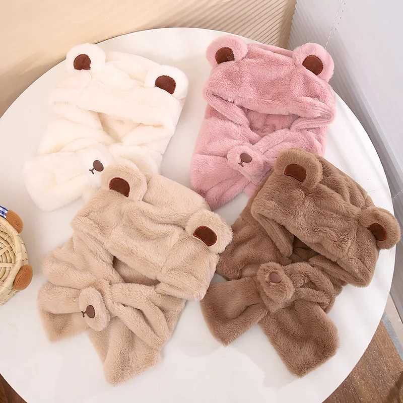 Winter Baby Hat Scarf One-Piece Faux Fur Kids Hats Bear Warm Neck Ear Cap for Boys Girls Windproof Beanies Infant Stuffs LX241018