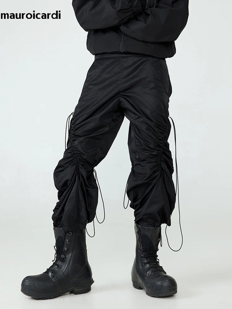 Mauroicardi Spring Autumn Long Loose Casual Baggy Black Wide Leg Pants Men with Elastic Waist y ner Emo Clothing 241018