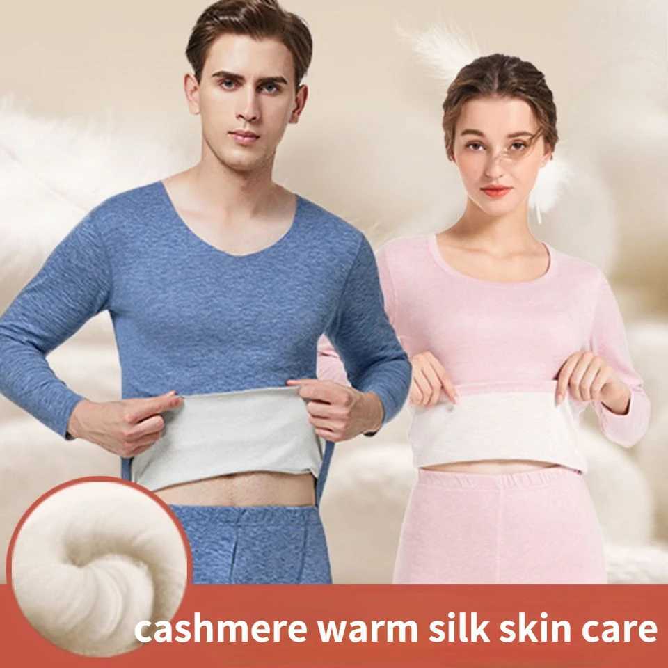 Men's Thermal Underwear Silk Wool Mens Womens Seamless German Velvet Double-sided Sanding Thermal Underwear Suit Autumn Clothes Long Pants Thicke