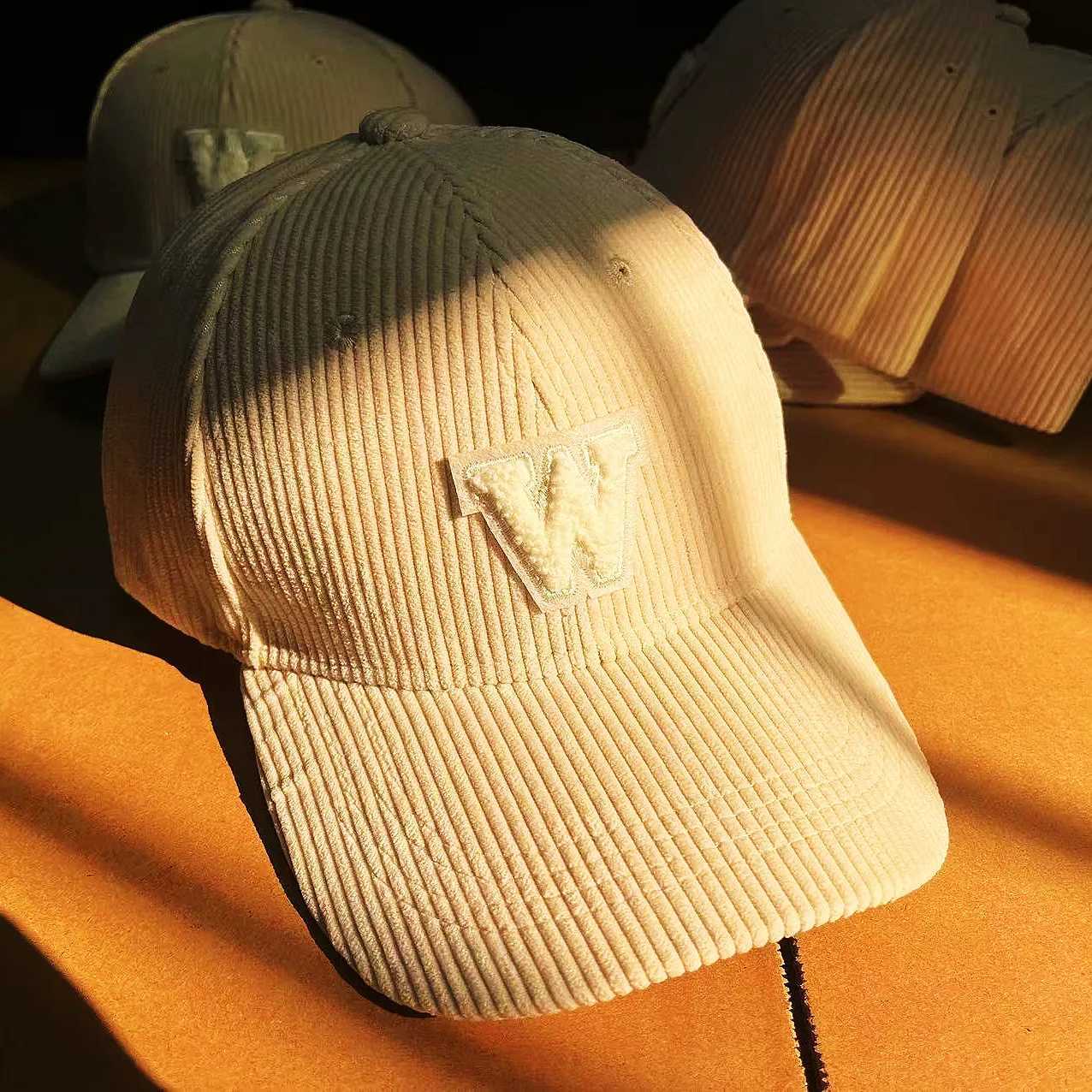 Beige Corduroy Baseball Cap Letter W Embroidered Sun Hat Adjustable Women Snapback Hat Shopping Dress Up Adjustable Casual CapsX241018