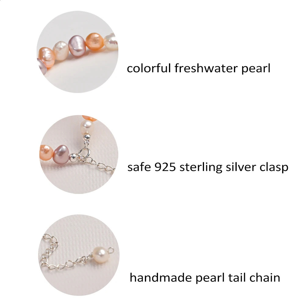 5-6mm natural freshwater pearl Baroque shaped mixed color necklace S925 pure silver chain exquisite jewelry gift 241017