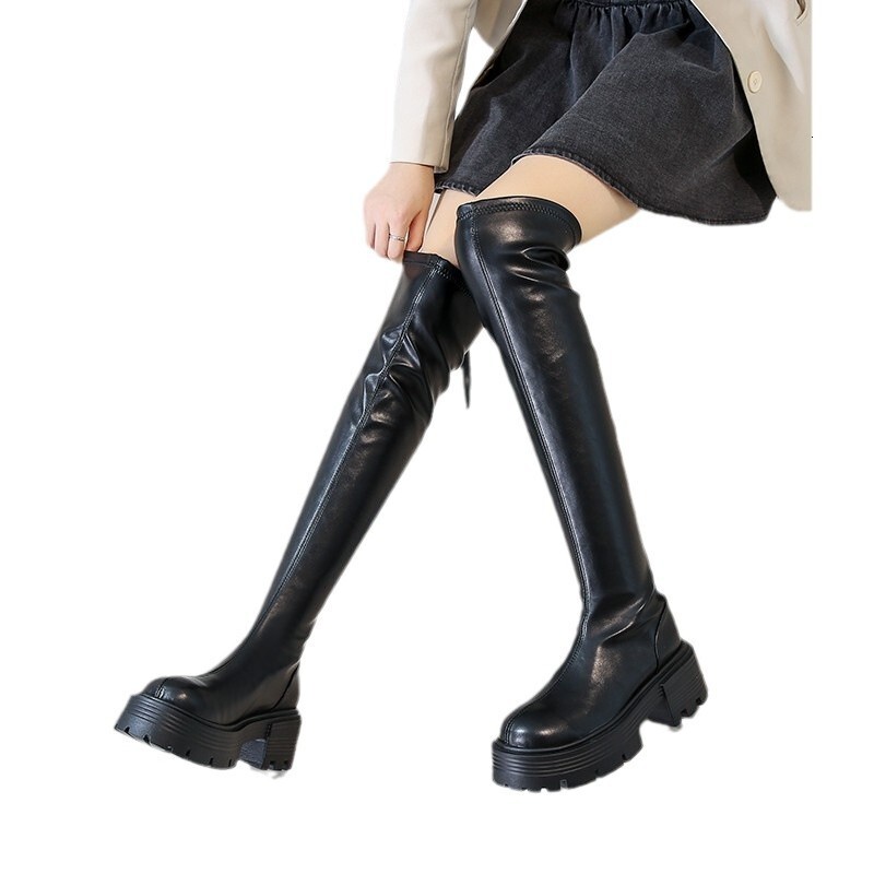 Martin boots women's 2024 autumn and winter new Korean version round toe thick sole thick heel fashionable internet famous knee high boots