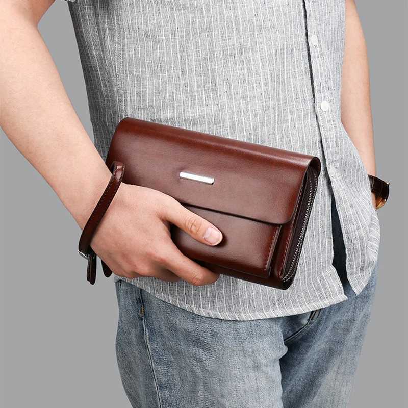Mens luxury clutch bag PU leather bag zipper long wallet passport holder phone bag porter accessories bag mens briefcase Z241018