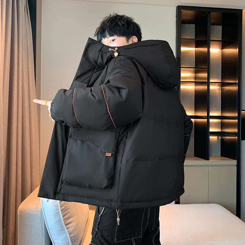 Casual 2024 Winter Mens Hooded White Duck Down Jackets Outwear Windproof Warm Puffer Coat Youth Solid Loose Think Down Clothing 241017