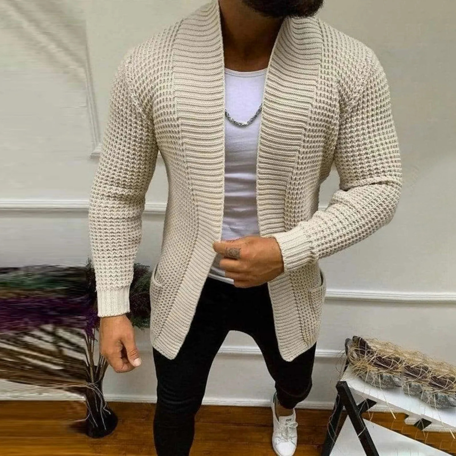 Men Striped Knitted Cardigan Business Casual Long Sleeve Knitting Jacket Spring Autumn Solid Color Fashion Male Sweaters 241018