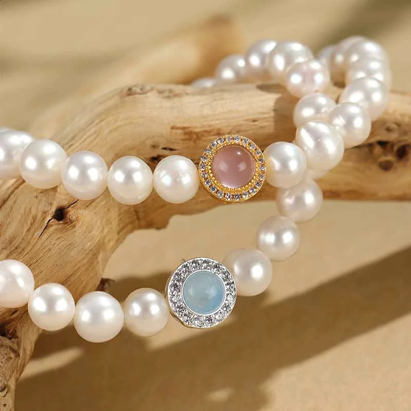 Minar Chic Natural Freshwater Pearl Pink Blue Natural Stone Aquamarine Necklace 241018