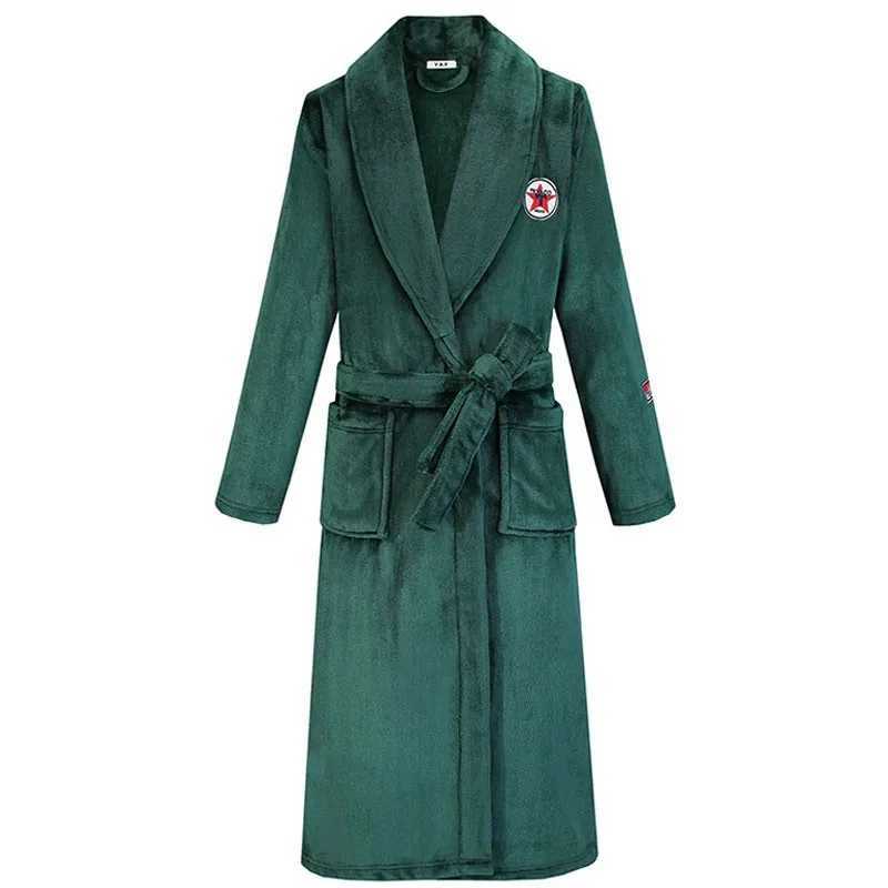Plus Size4XL Men Winter Flannel Long Kimono Robe Nightwear Sleepwear Nightgown Thick Coral Fleece Home Loungewear Loose BathrobeXJ241018
