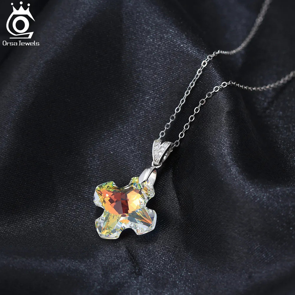 ORSA JEWELS pendant necklace suitable for women to participate in fashion jewelry 925 sterling silver Austrian crystal romantic chain SWN27 241018