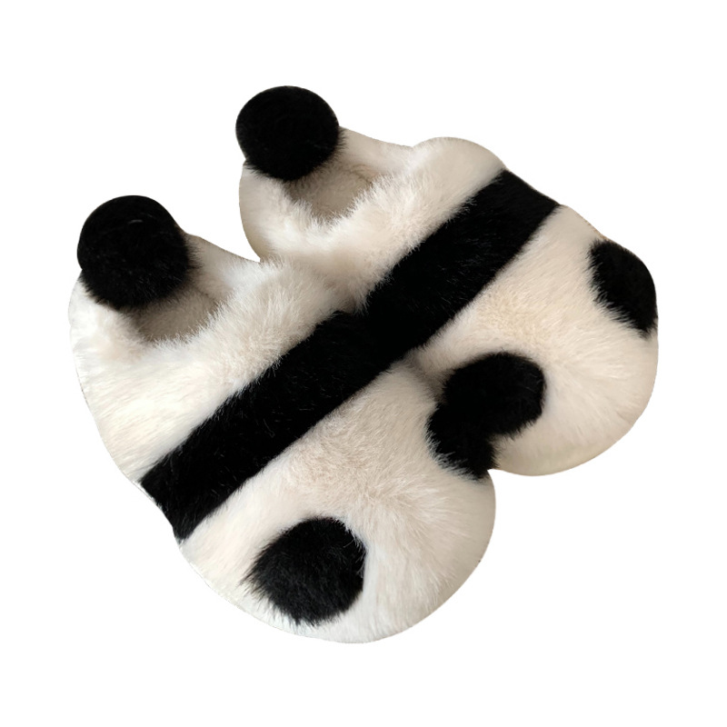 2024 New Women's Winter Designer Cartoon Cute Panda Plush Head Cotton Slippers Indoor Warm Soft Bottom Shoes Free Shipping