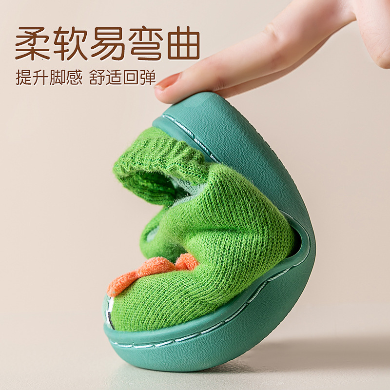 Baby cotton slippers for 1-3 years old and 2-year-old children, anti slip indoor home for infants and young children, dinosaur children's fur sli