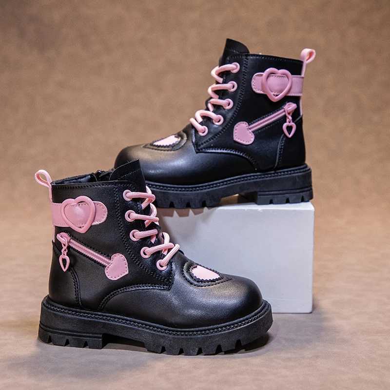 Boots Girls Fashion Boots Kids Warm Rubber Boots Winter Cotton Soft Sole with Love Side Zip Children Princess Boots Round-toe PU H241018