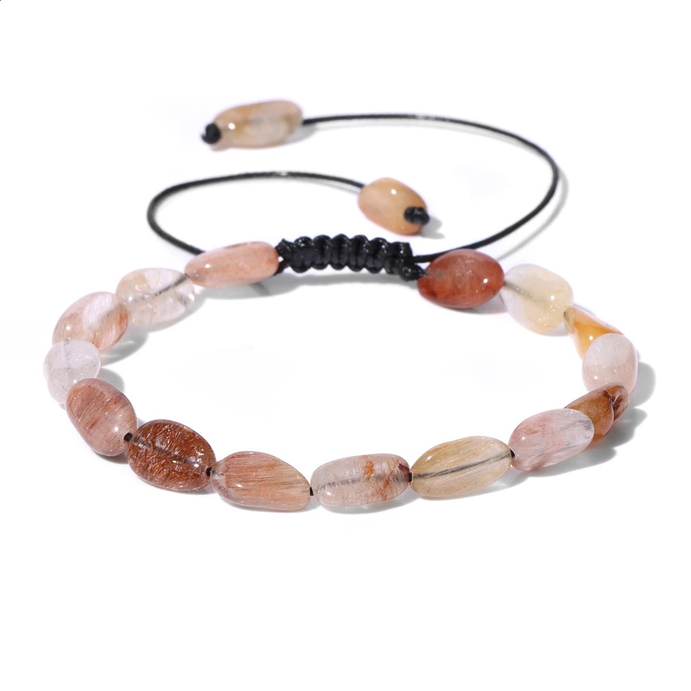 Natural stone irregular bead bracelet with adjustable spiritual energy fluorite lemon stone quartz tiger eye stone woven bracelet 241018