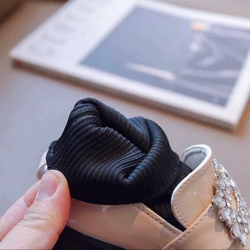 Boots Diamond girl socks shoes childrens leather boots autumn and winter baby fashion anti slip rubber sole H241018