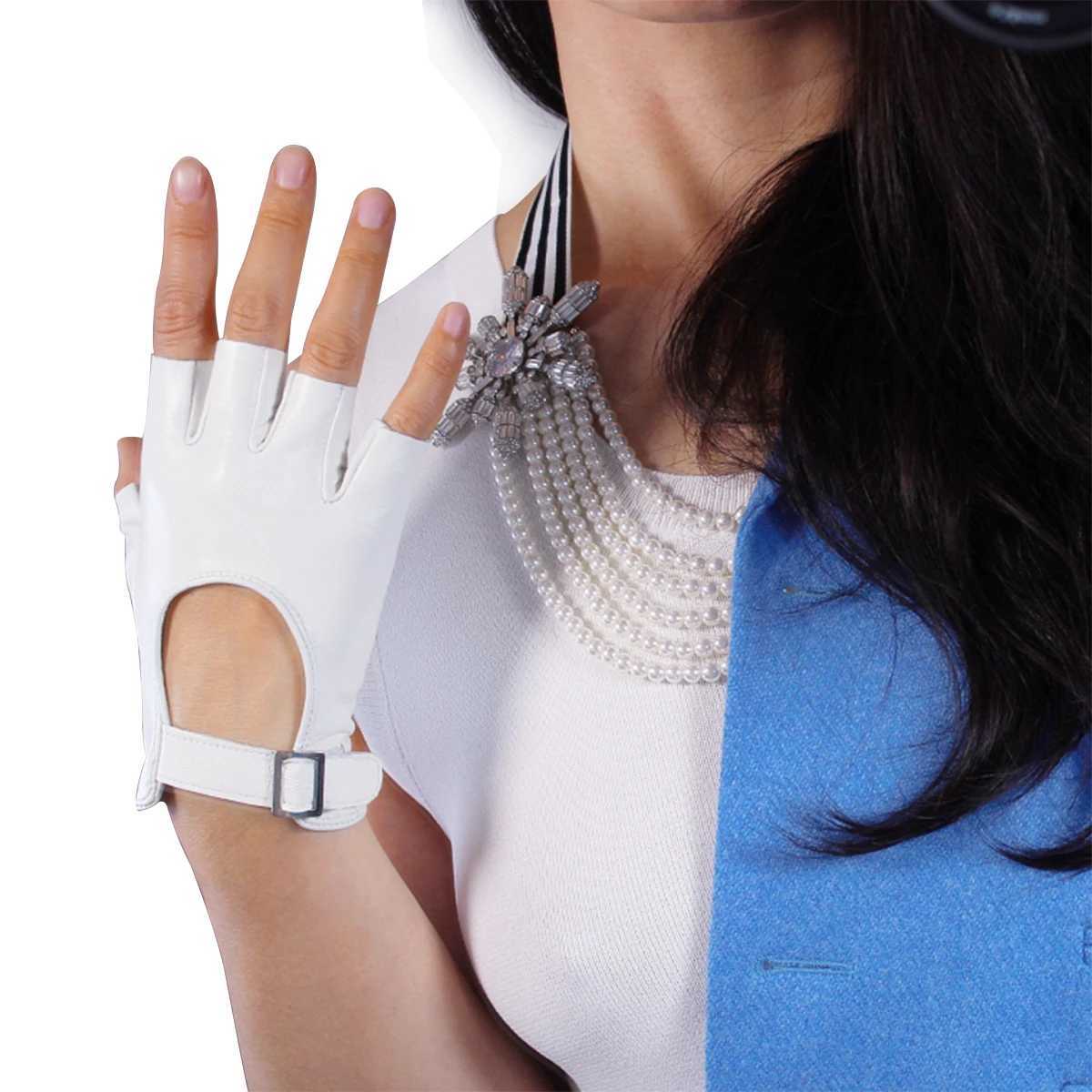 Womens white gloves finger leather sheepskin half finger Buck short sleeved outdoor driving bicycle glovesW241018