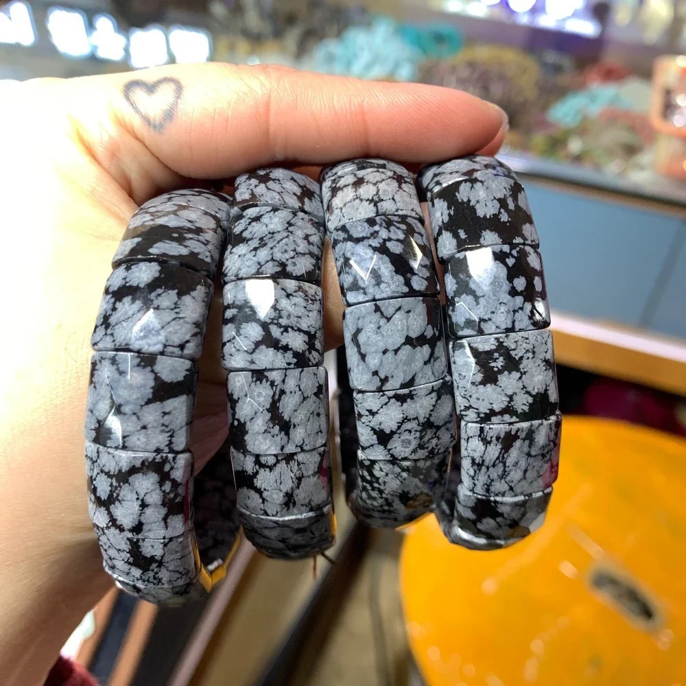 Snowflake Obsidian Stone Bead Bracelet Natural Gemstone Fashion Jewelry Accessories Bracelet Mens Wholesale 241017