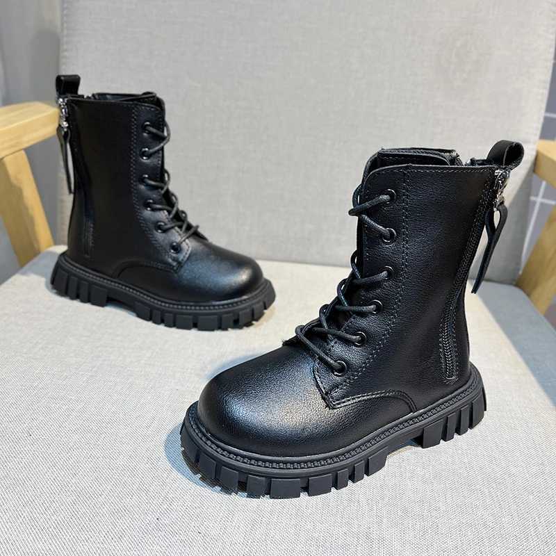 Boots Girls Short Leather Boots Side Zipper Non-slip Simple Kids Princess Shoes Children Fashion Boots Anti-Slippery Size 27-37 H241018