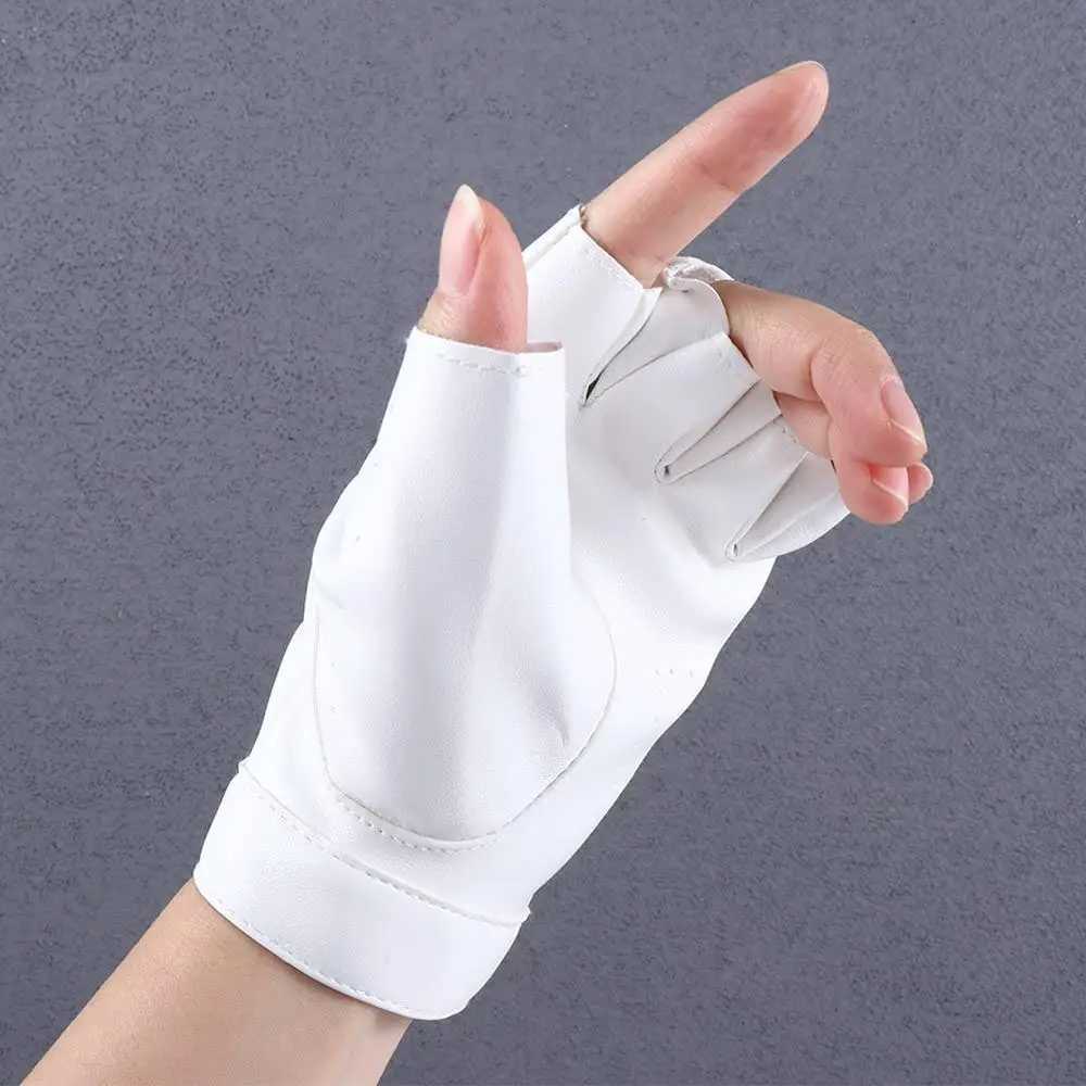 Egant Hip Hop Black and White Hollow Girl Punk Korean Anime Finger Gloves PU ather Womens GlovesW241018