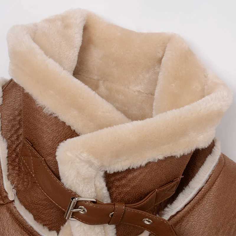 New Women Winter Lambs Wool Jackets Fur Collar Zipper Parka Warm Thick Outerwear Faux Lamb Leather Jacket Leather CoatX241018