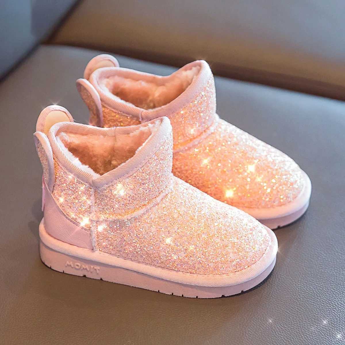 Boots Childrens snow boots girls rabbit fur warm boots baby cotton sports shoes sequined genuine leather princess fashion boots H241018