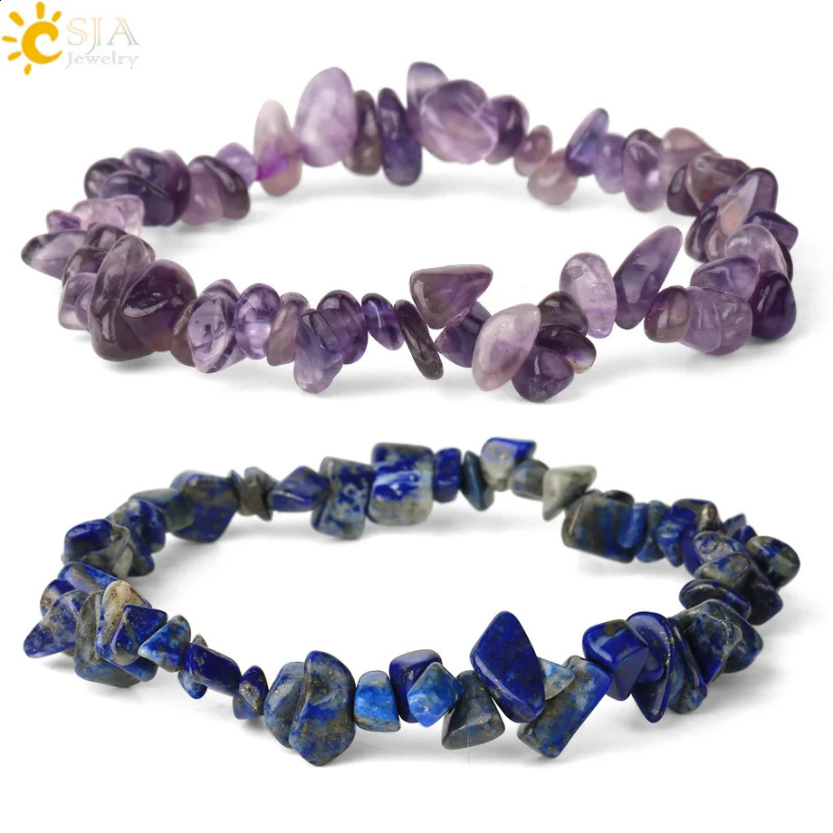 CSJA Irregular Chip Natural Stone Bracelet Asymmetric Bead Crystal Quartz Gravel Elastic Bracelet G365 241018