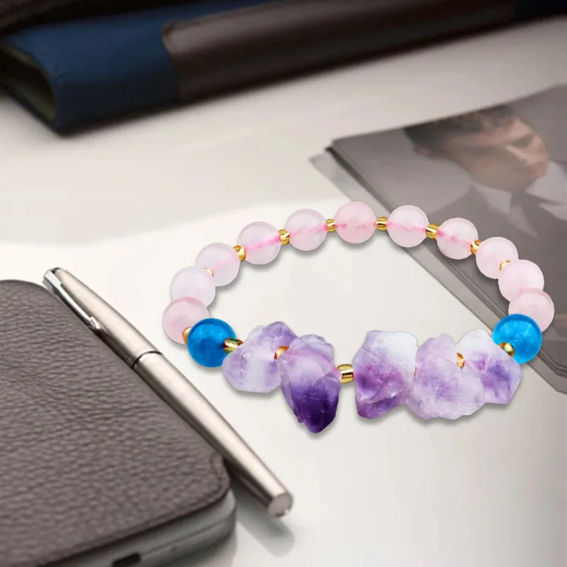 HAWSON Pink Crystal Bracelet Natural Stone Beads Blue Purple Crystal Bracelet with Elastic Rope 241018