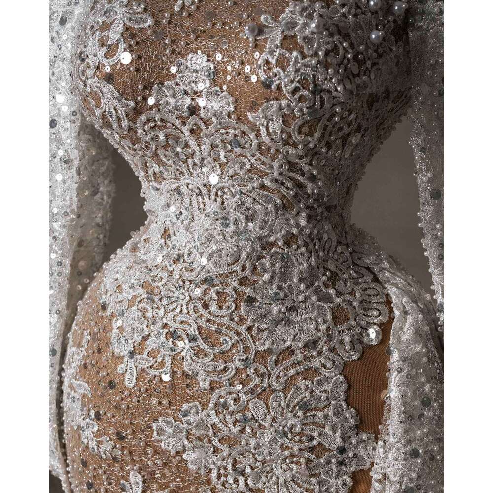 Fashion See Through Mermaid Wedding Dresses Appliques Bridal Gowns Pearls Sequins Custom Made Vestido de novia