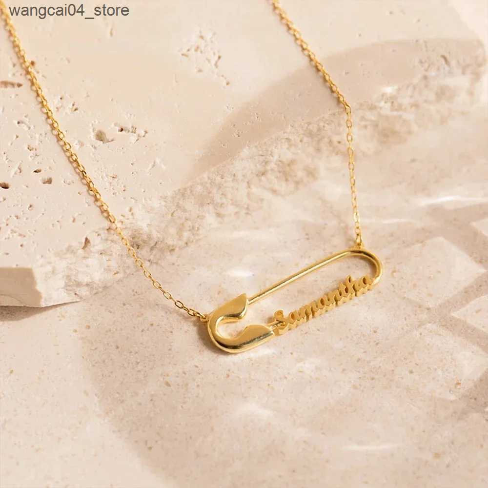 Chokers Customized Name Paper Clip Pendant Necklace Womens Personalized Gold Chain Necklace Stainless Steel Jewelry Gift Necklace L240910