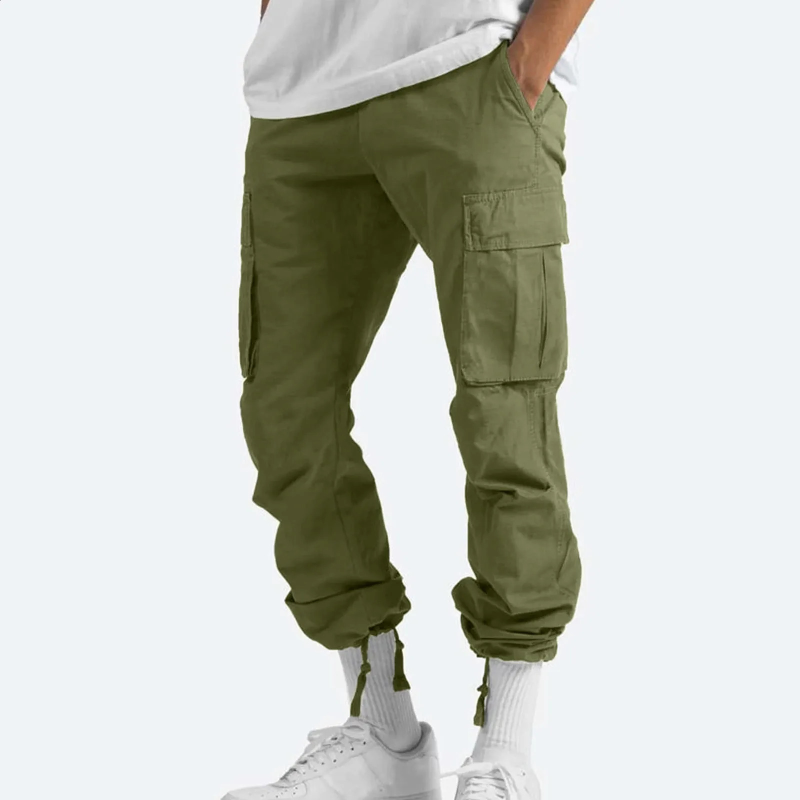 Mens Cargo pants trend Multi-Pocket Trousers Solid Color Casual Fashion sweatpants Cotton Twill Training pants pantalones 241010
