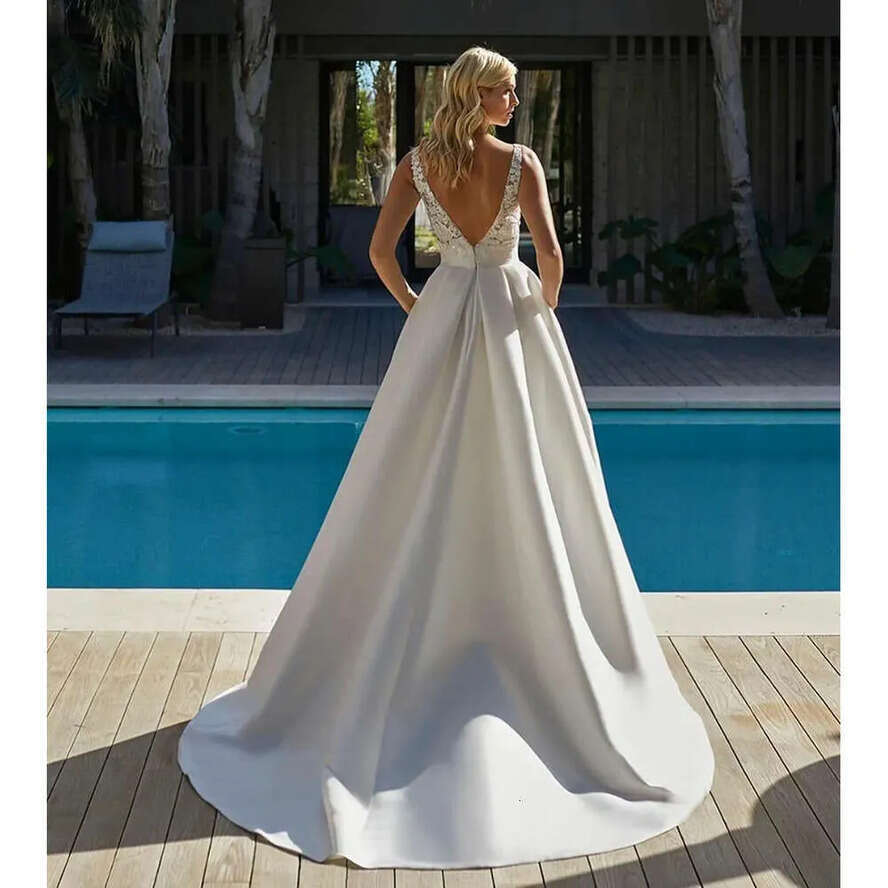 Elegant A De E V Neck Noiva Boho Vestido Satin Lace Appliques Plus Size Wedding Gown Bridal Dresses Legant Estido Ppliques Stido 6660311