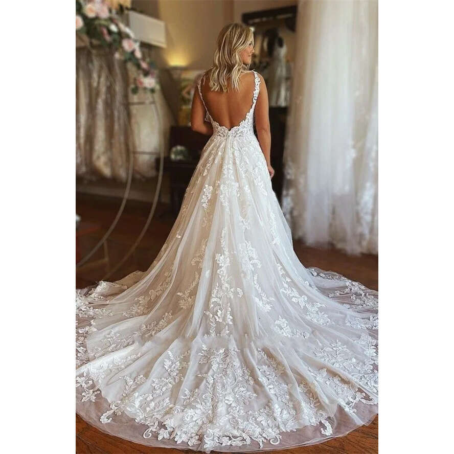 Wedding Dresses Bridal Gorgeous Gown Lace Applique A E Sexy Backless Sweep Train Plus Size Custom Made Garden Beach Vestido De Novia