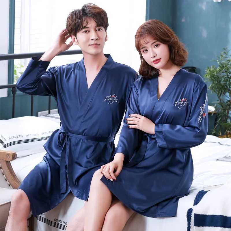 Mini Sleepwear With Belt Intimate Lingerie 2PCS Sweet Couple Kimono Bathrobe Set Full Sleeve Twinset Bobe Suit Satin Night WearXJ241018