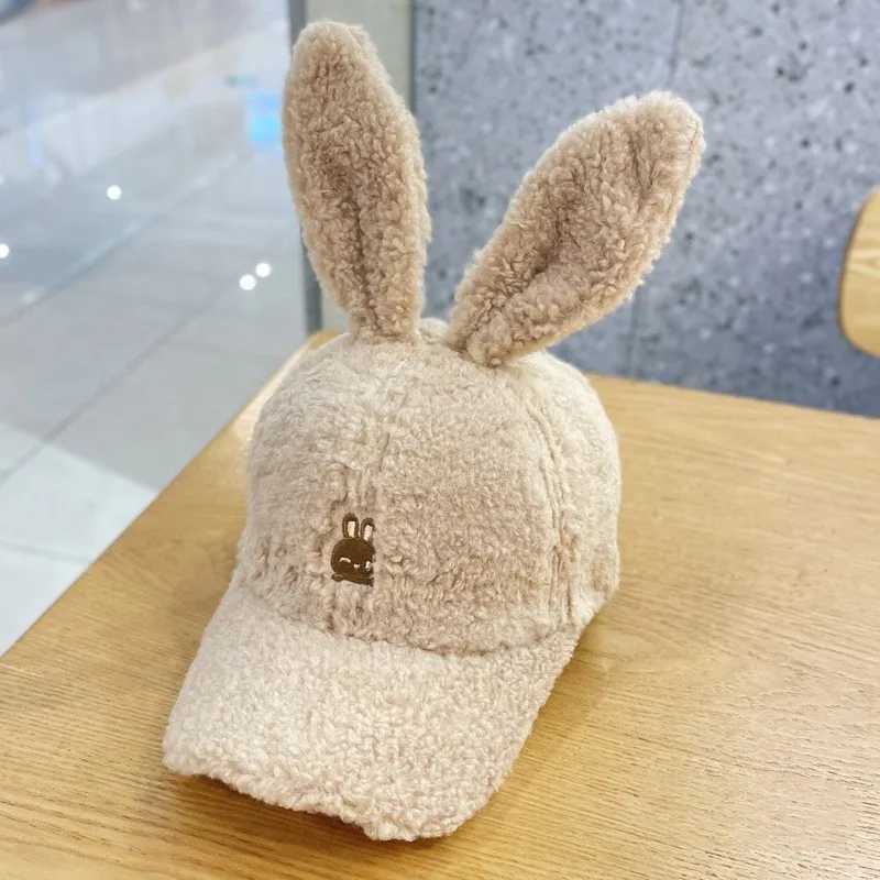 Casual Cute Rabbit Ears Baseball Cap Fall and Winter Show Face Small Hundred with Lambs Wool Duck Tongue Hat Warm Rebound CapX241018