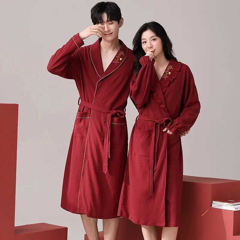 2024 Autumn Couple Long Sleeve 100% Cotton Kimono Robes for Men High Quality Soft Sleepwear Bathrobe Women Homewear Home ClothesXJ241018