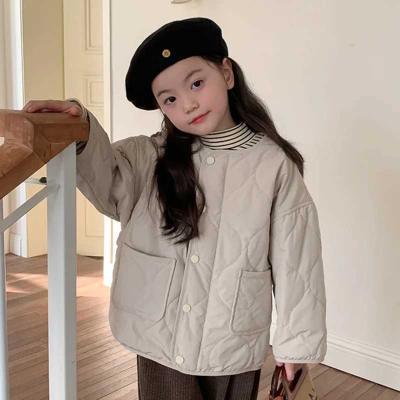 Childrens clothing loose apron jacket autumn and winter girls pure color cotton warm pure color casual simple childrens clothing M241018