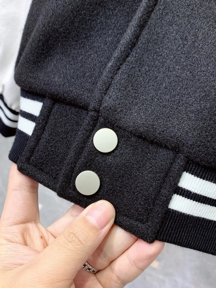 Men Autumn Thick Woolen Pu Leather Sleeve Patchwork Bomber Jacket Stand Collar Loose Hip Hop Coat Harajuku Casual Streetwear Top 241018