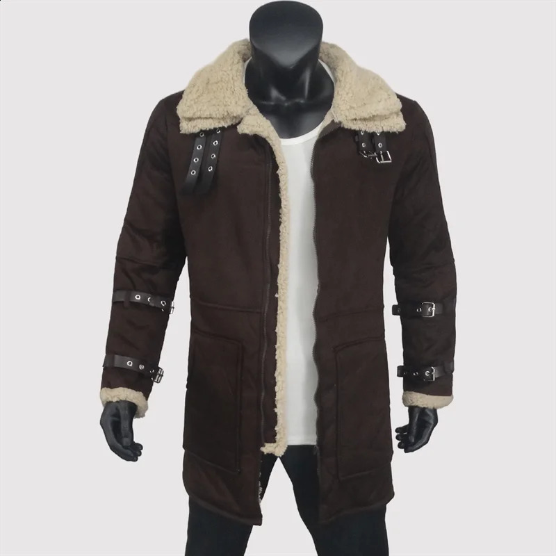 Suede jacket mens winter warm long wool jacket with zipper decoration bicycle jacket outdoor double-layer S-5XL 241007