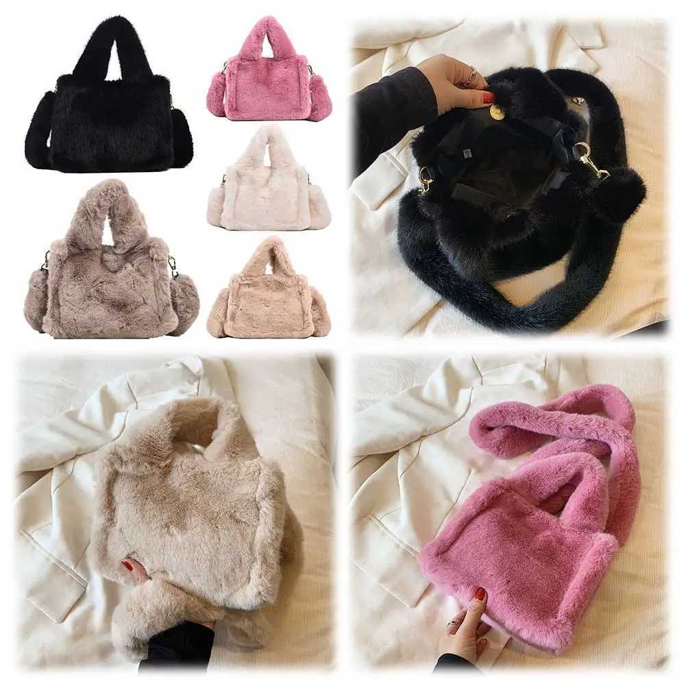 Ladies Faux Fur Shoulder Bag Magnetic Closure Handbag Solid Mini Tote Satchel Purse for Travel Party 241018