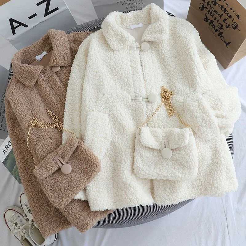 Small Fresh Lamb Wool Coat Female Student Thickened Jacket 2024 Autumn Winter New Sweatshirt Korean Lamb Fleece Womens OutwearX241018