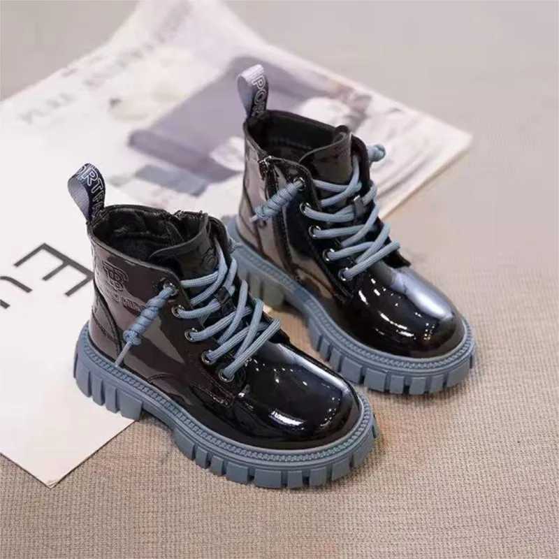 Boots 2022 Fashion Childrens Boots Girls British Style Childrens Preschool Girls Combat Boots Warm Waterproof Boys 1-15 Years Old H241018