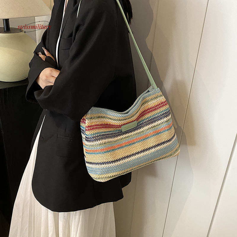 Bohemian style grass for women with large capacity 2024 new summer leisure bucket woven beach bag #15 swissmilitary
