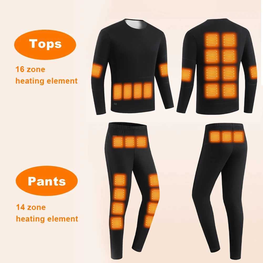 Men's Thermal Underwear 30 Zone Winter Hot Underwear Outdoor Sports Underwear Skateboarding Skiing Set Womens Electric Heating Clothing Y241018JV