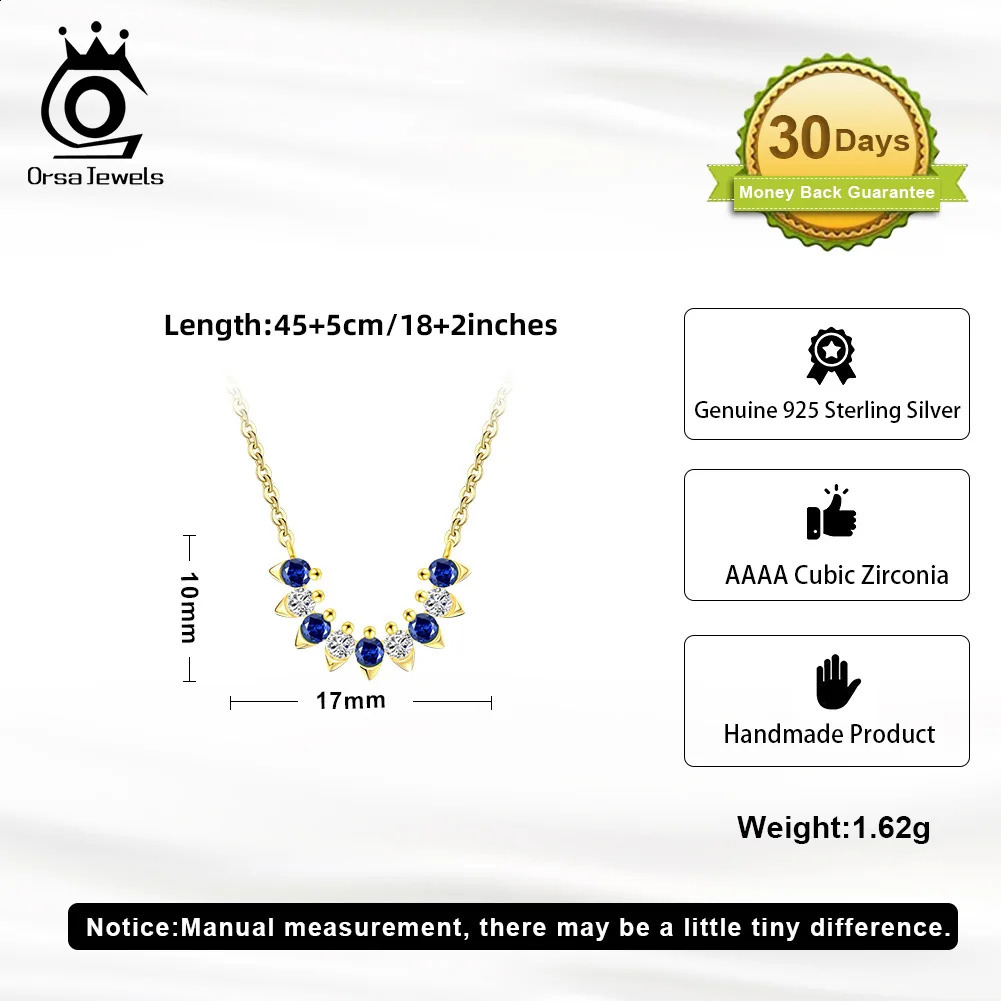 ORSA JEWELS Sparkling Blue Zircon Pendant Necklace 925 Silver Womens Religious Chain Necklace Party Girls Fashion Jewelry Gift APN29 241018