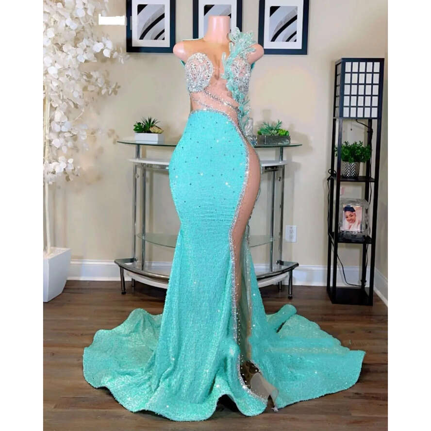 Aso Ebi Mermaid 2024 Prom Dress Beaded Crystals Sequined Evening Formal Party Second Reception Birthday Engagement Gowns Dresses Robe De Soiree Es 041